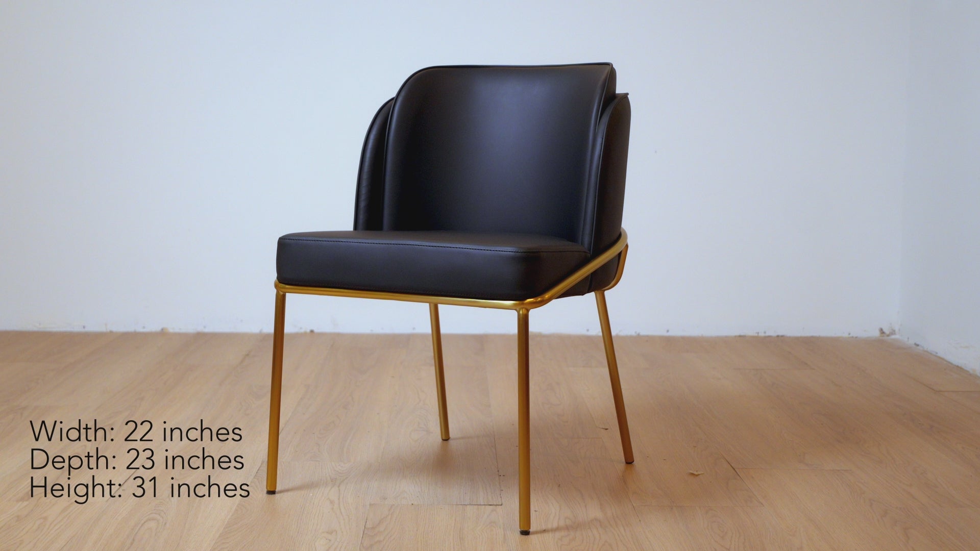 Load video: Angelo Dining Chair – Black PU with Gold Legs