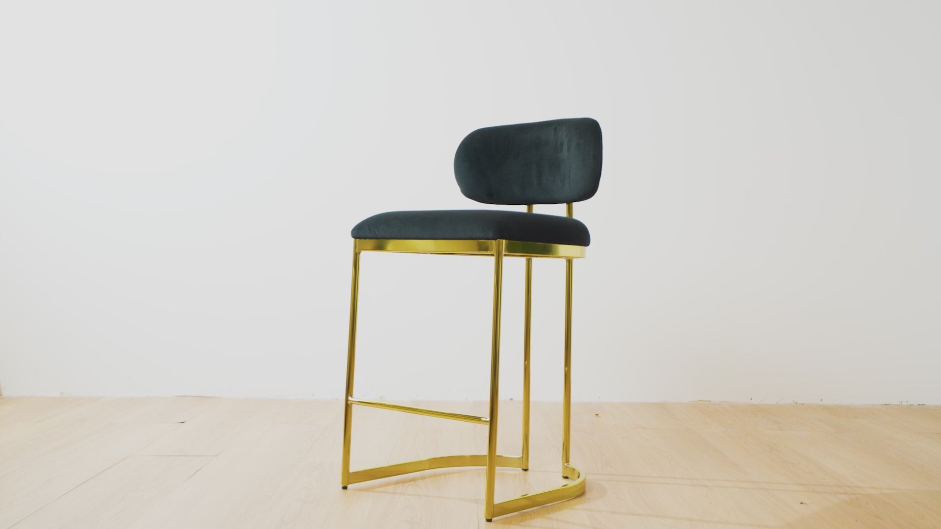 Load video: Aiden Gold &amp; Black Velvet Counter Height Stool