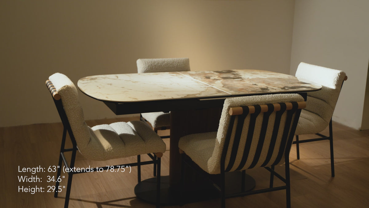 Load video: Soren Glossy Ceramic - Top Extension Dining Table