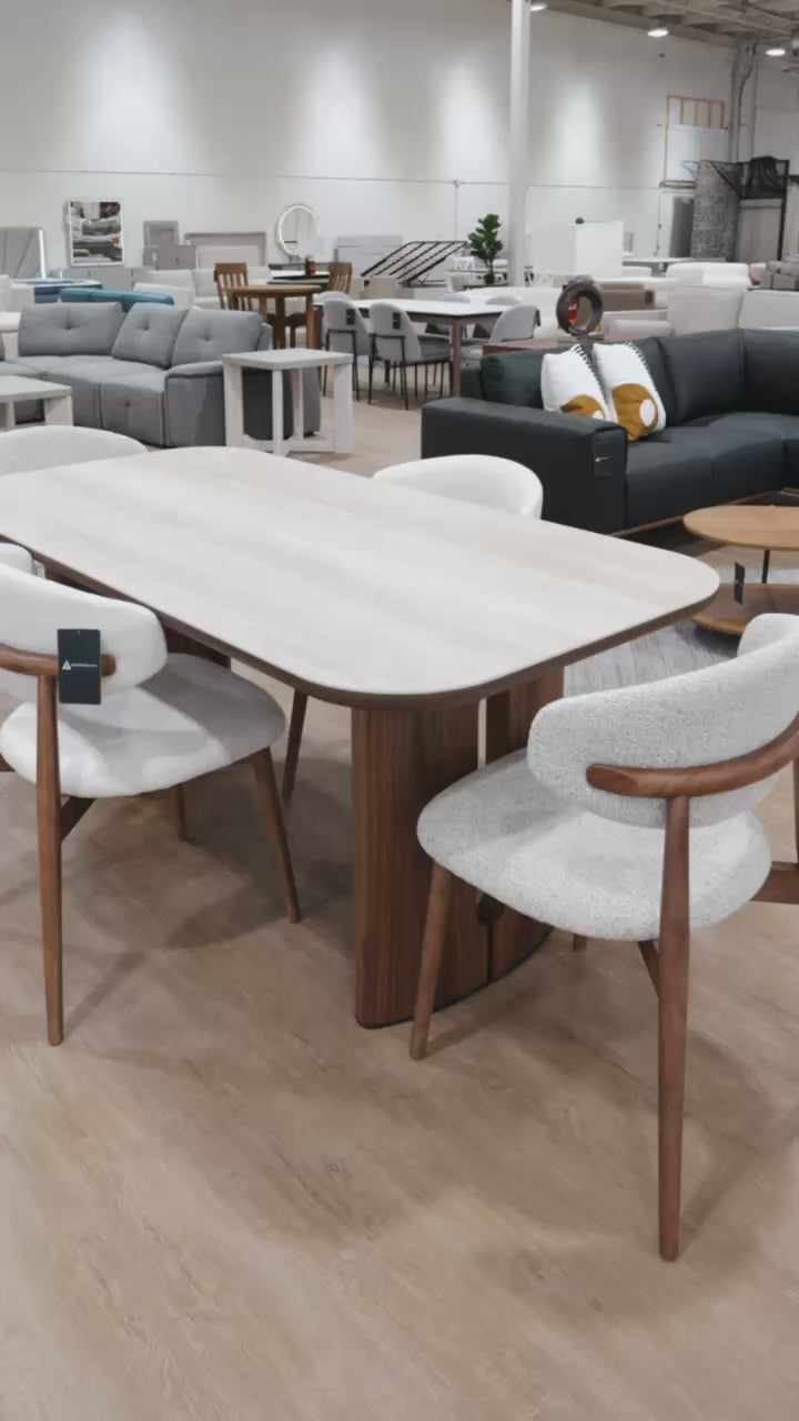 Load video: Atticus Dining Table with Travertine Ceramic Top
