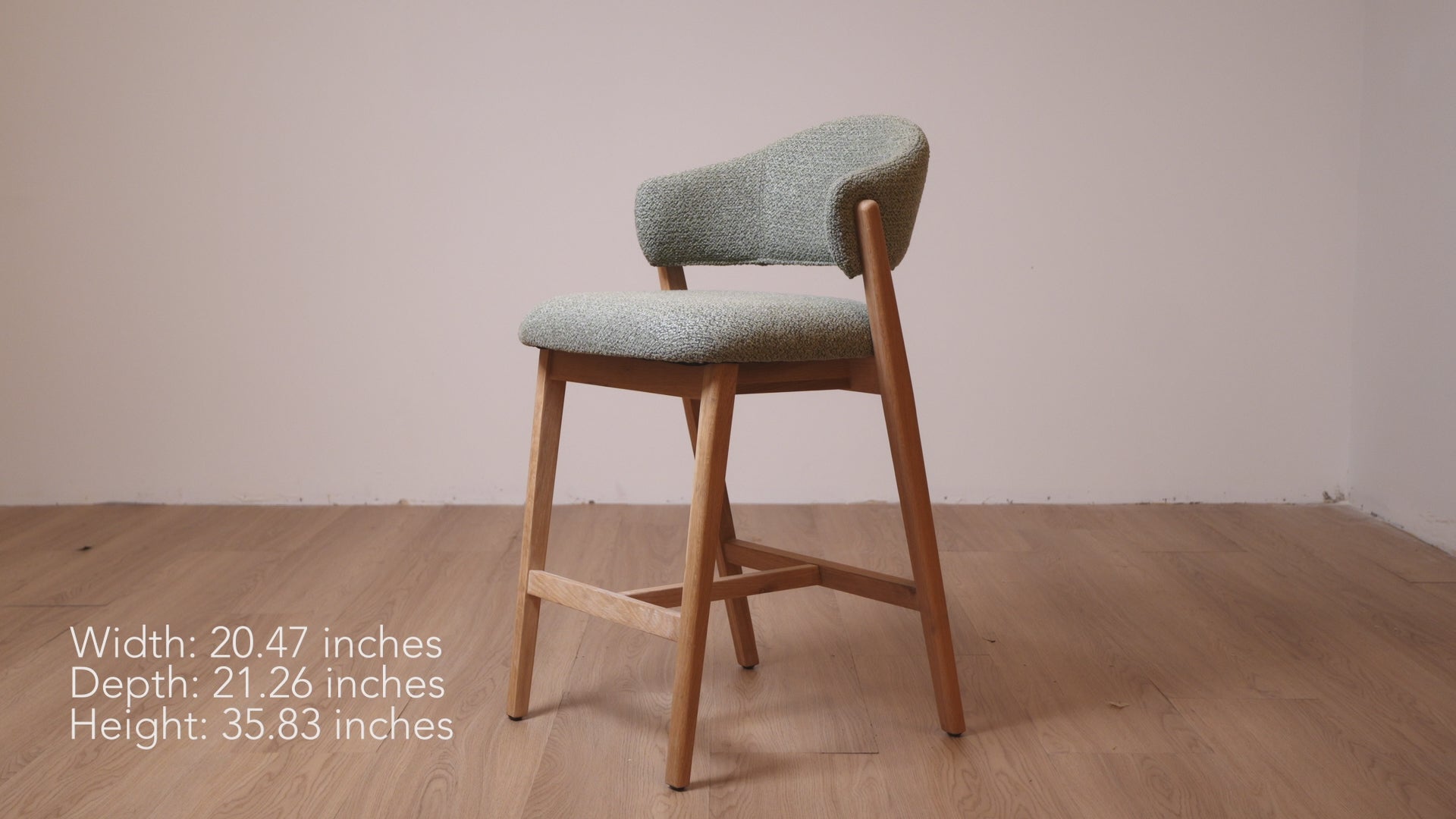 Load video: Brina Counter Stool - Beige Upholstery &amp; Dirty Oak Wood Frame