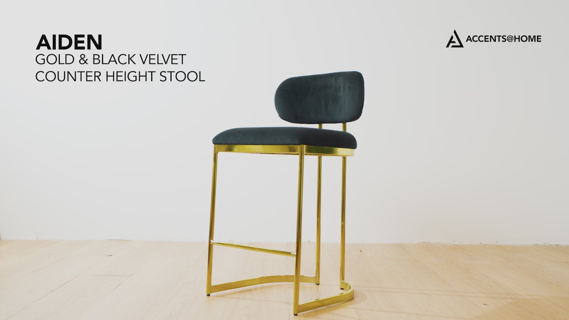 Load video: Aiden Gold &amp; Black Velvet Counter Height Stool