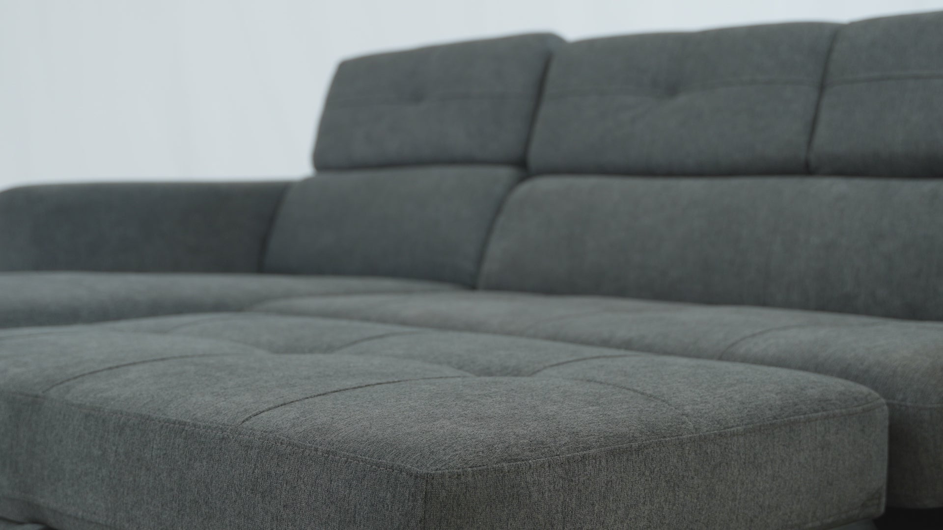Load video: Randall Sleeper Sectional - Fabric - Ramy Charcoal by Accents At Home