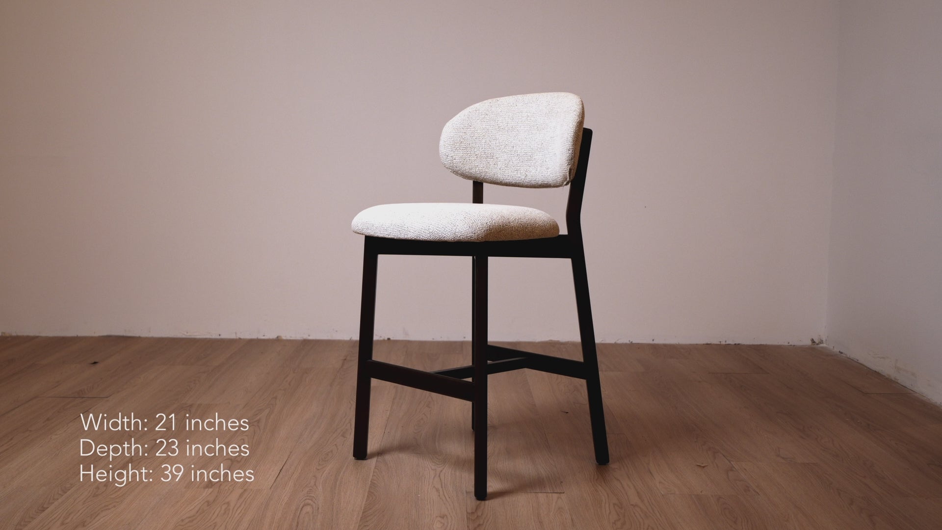 Load video: Milena Counter Stool - Beige Upholstery with Natural Oak Wood Frame