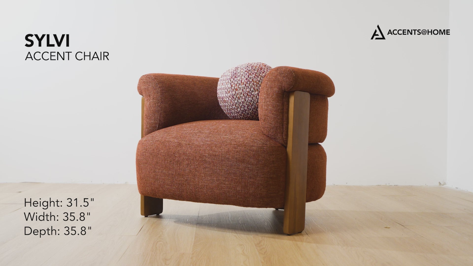 Load video: Sylvi Accent Chair – Natural Wood &amp; Textured Fabric
