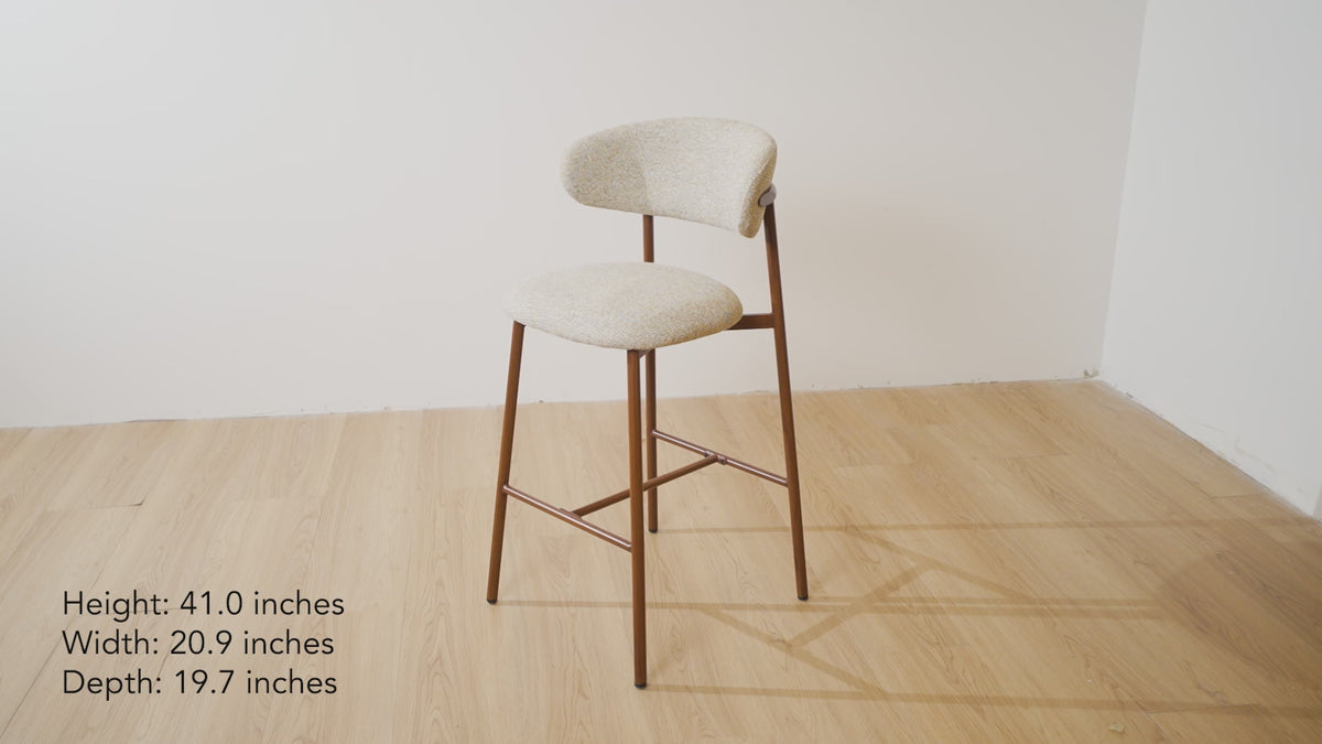 Load video: Draco Upholstered Bar Stool with Walnut Metal Legs