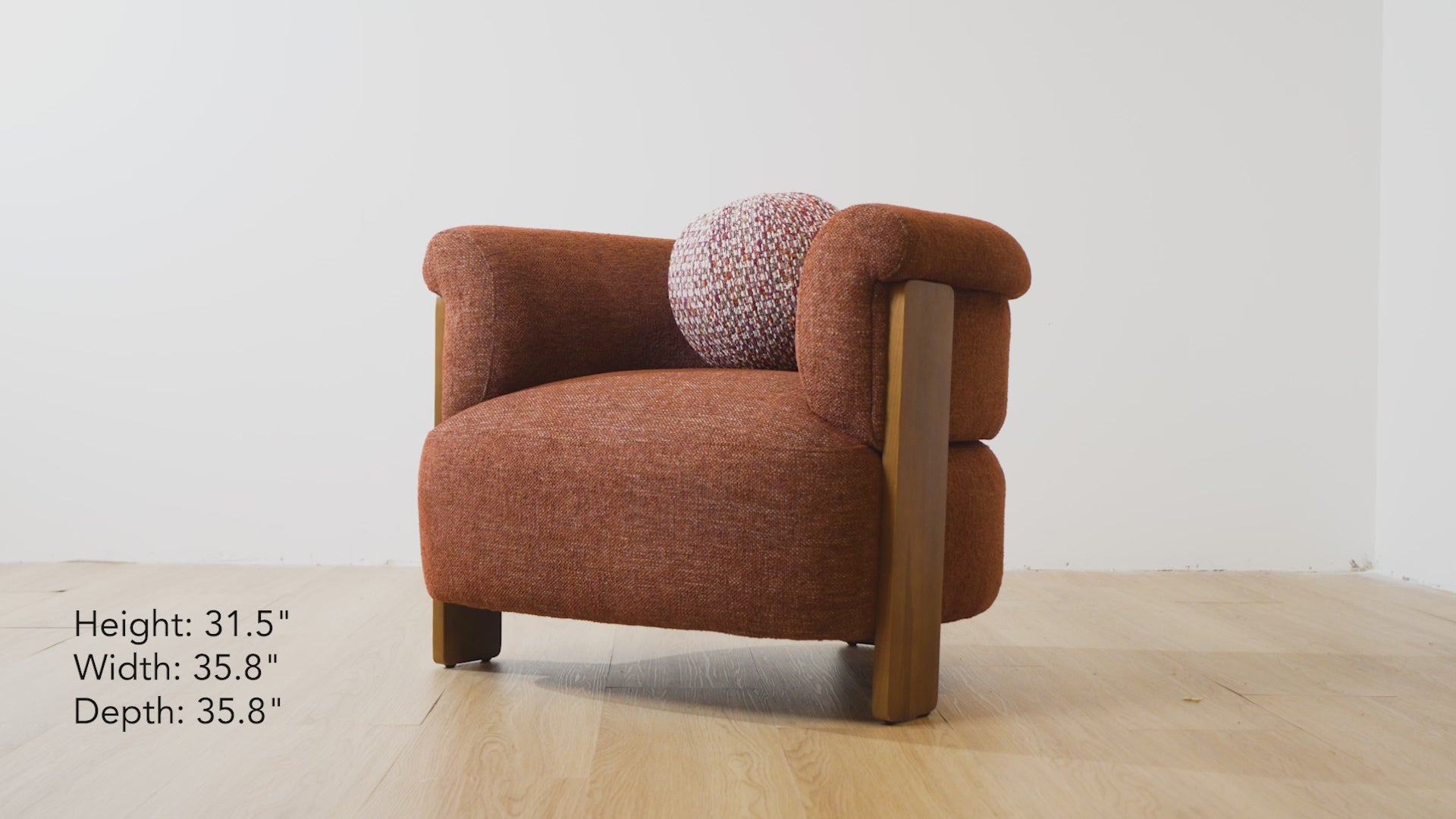 Load video: Sylvi Accent Chair – Natural Wood &amp; Textured Fabric