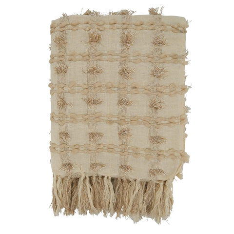 Fringe Striped Cotton Throw - Natural