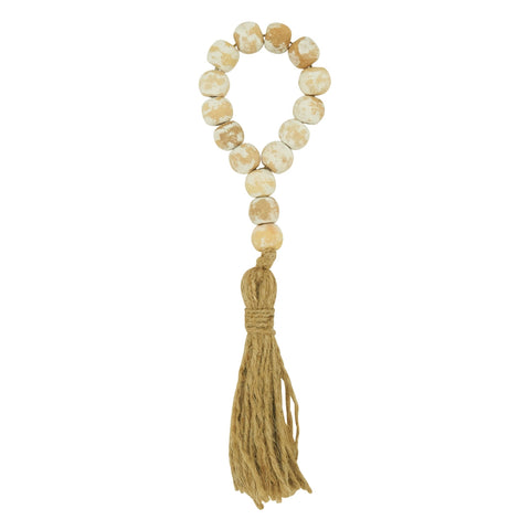 Wood Bead Tassel Napkin Rings, White - Set Of 4