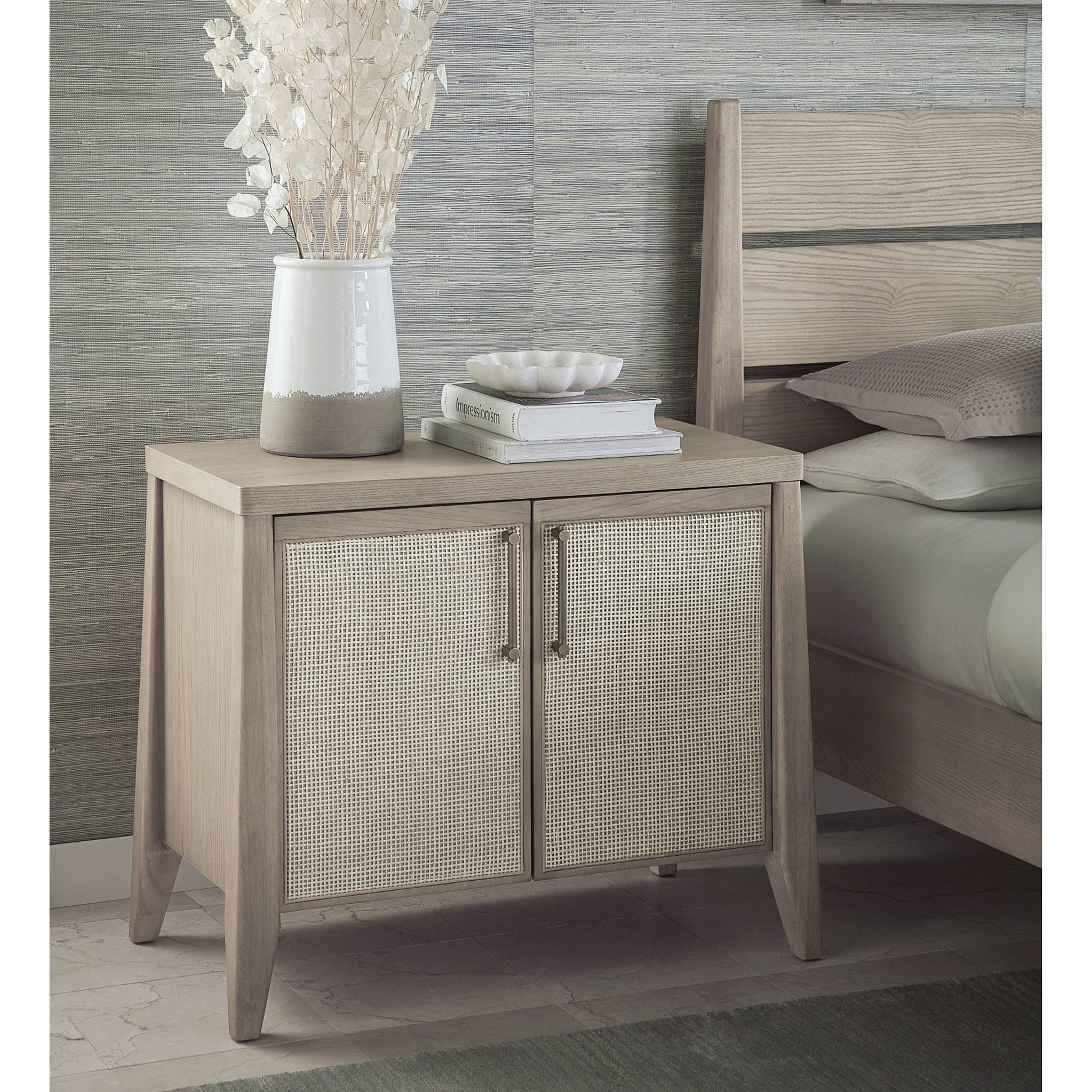 Sumire Two Door Ash Wood Bachelor Chest in Ginger and Natural Cane