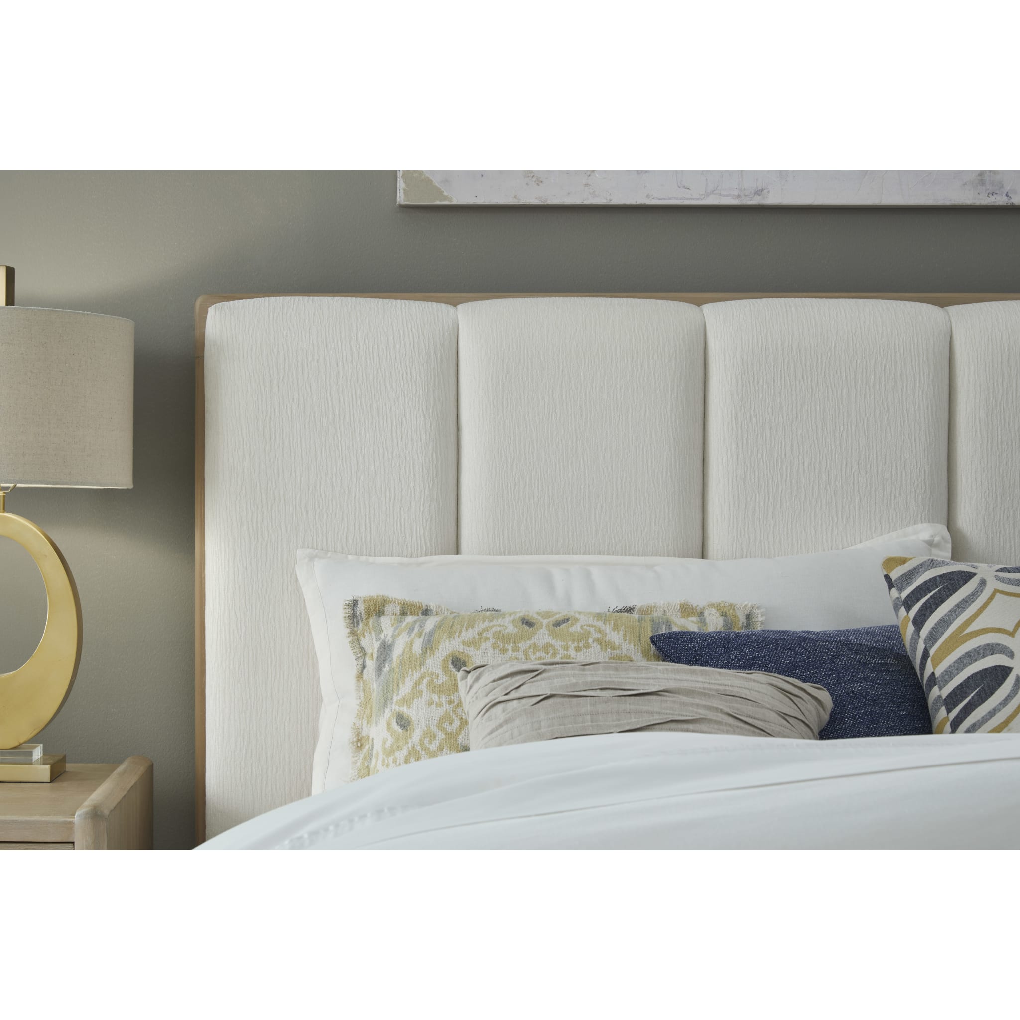 Gardenia Wood Frame Upholstered Platform Bed in Cotton and Chai