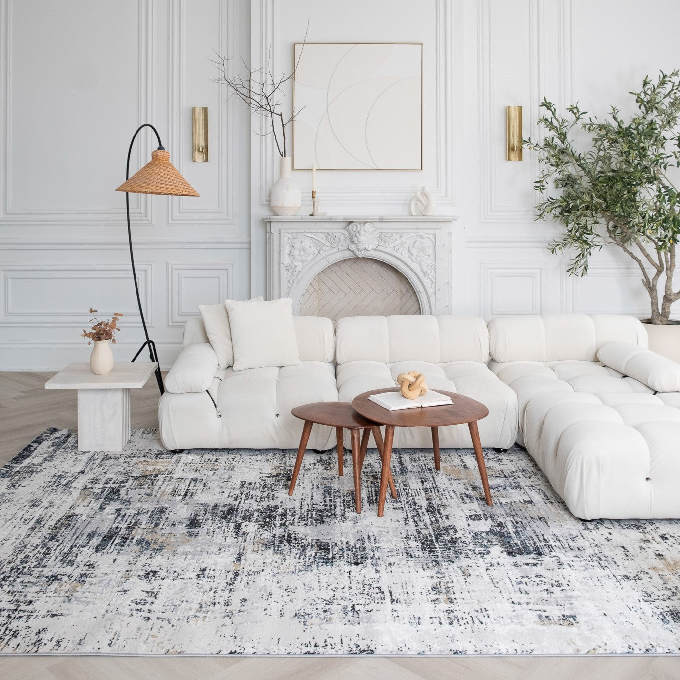 Rio White Modern Abstract Area Rug