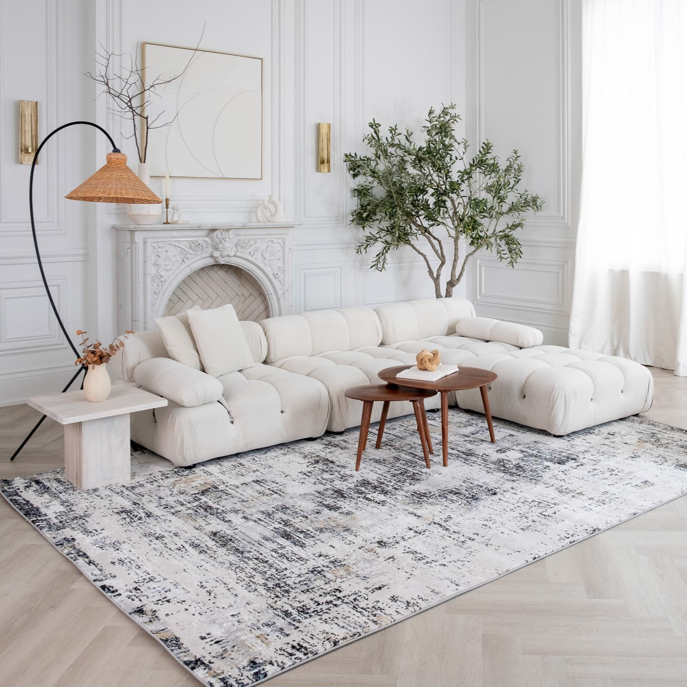 Rio White Modern Abstract Area Rug