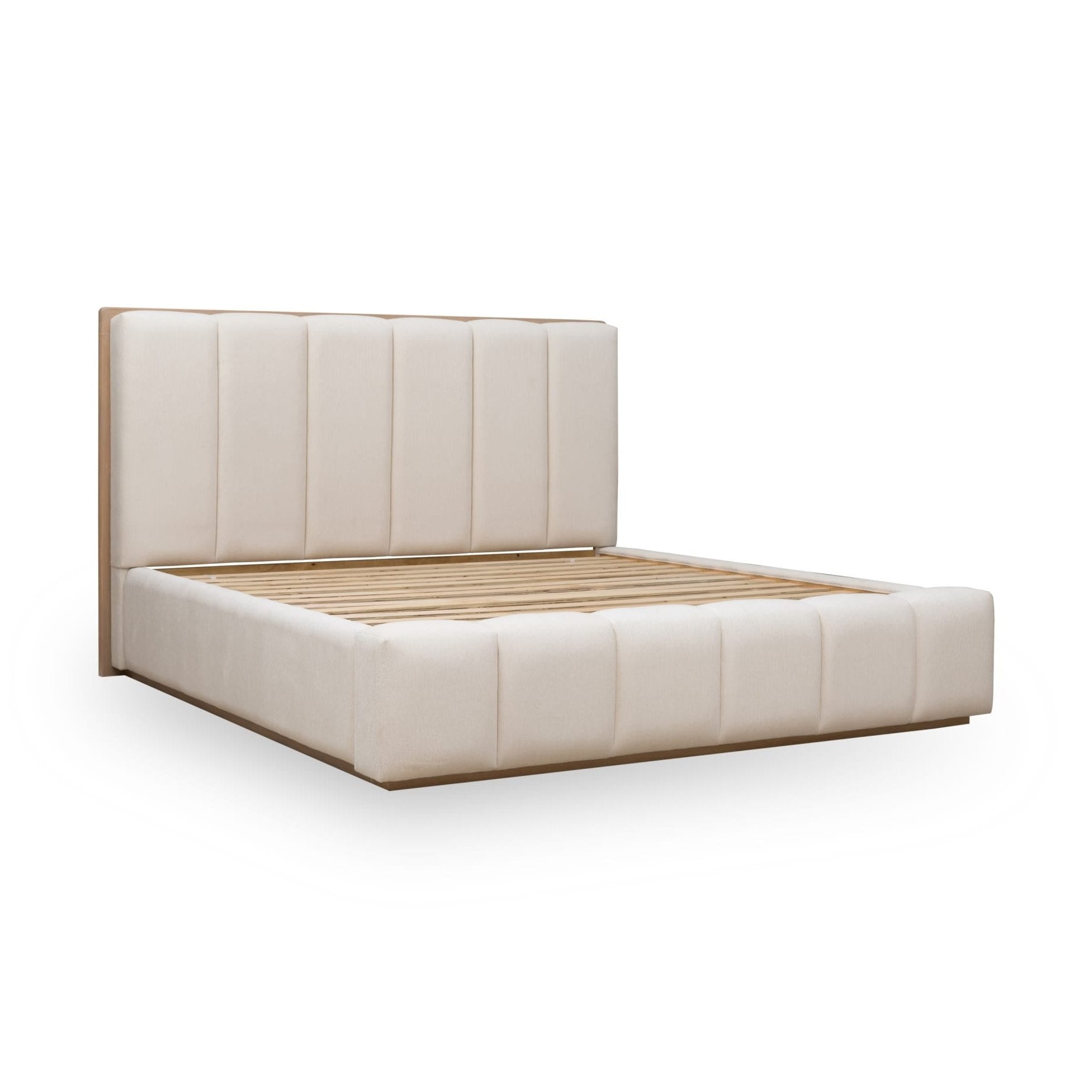 Gardenia Wood Frame Upholstered Platform Bed in Cotton and Chai