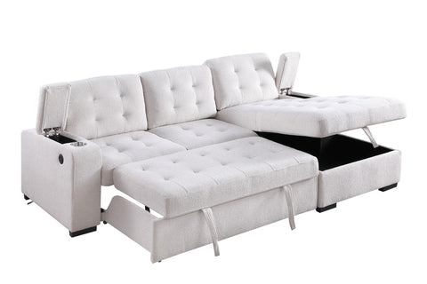 Alonso Media Sleeper Sectional in with USB and Cup Holder - Ecru