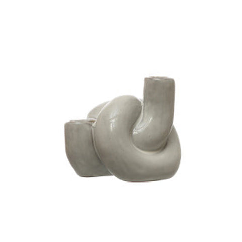 Stoneware Double Taper Holder - Reactive Glaze