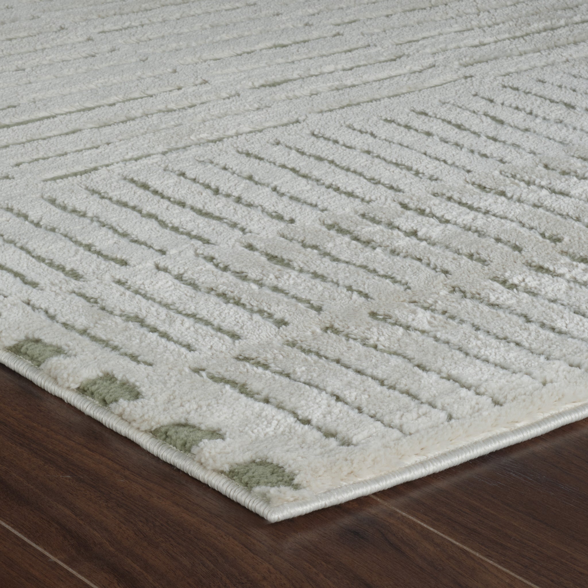 Terra Green Abstract Striped Area Rug