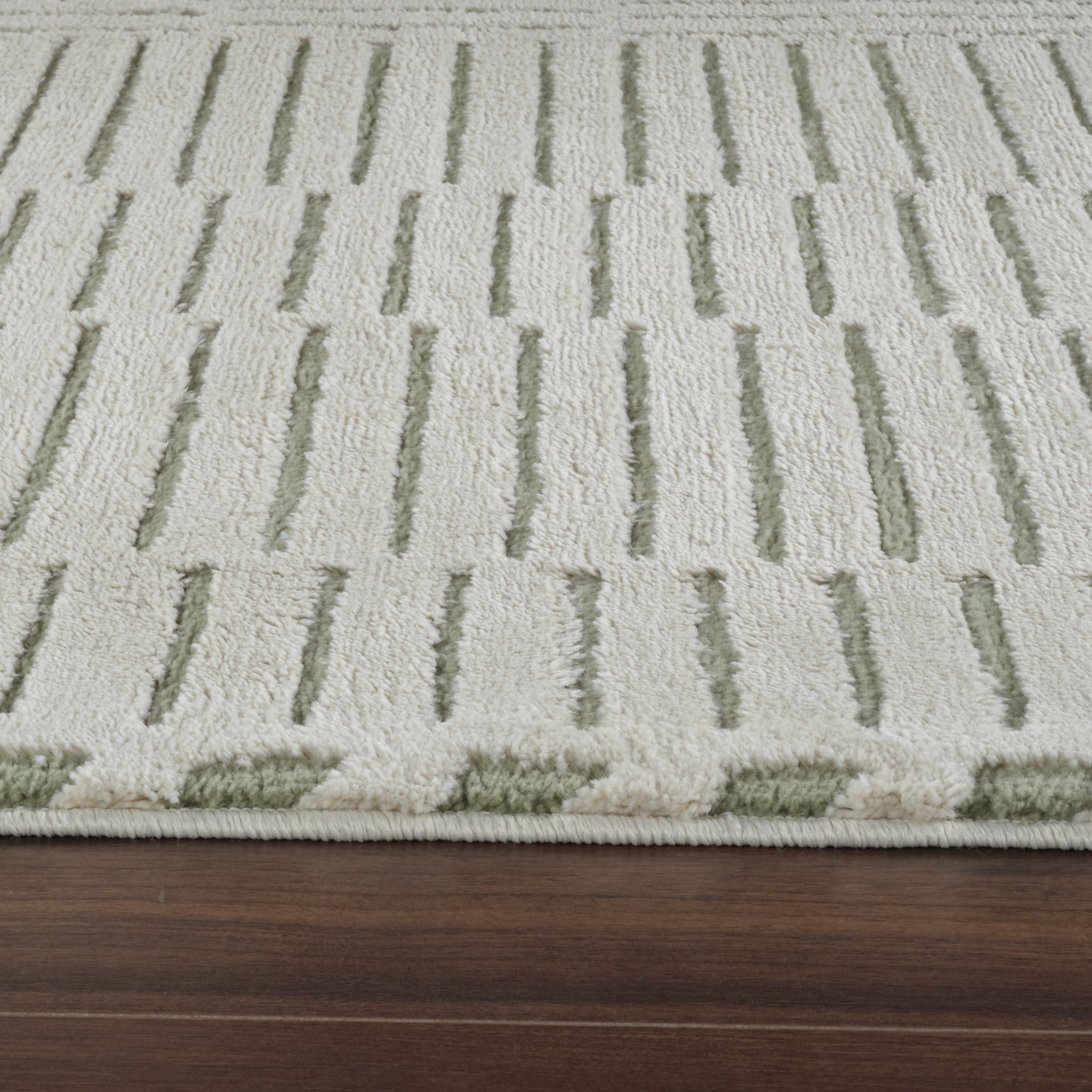 Terra Green Abstract Striped Area Rug