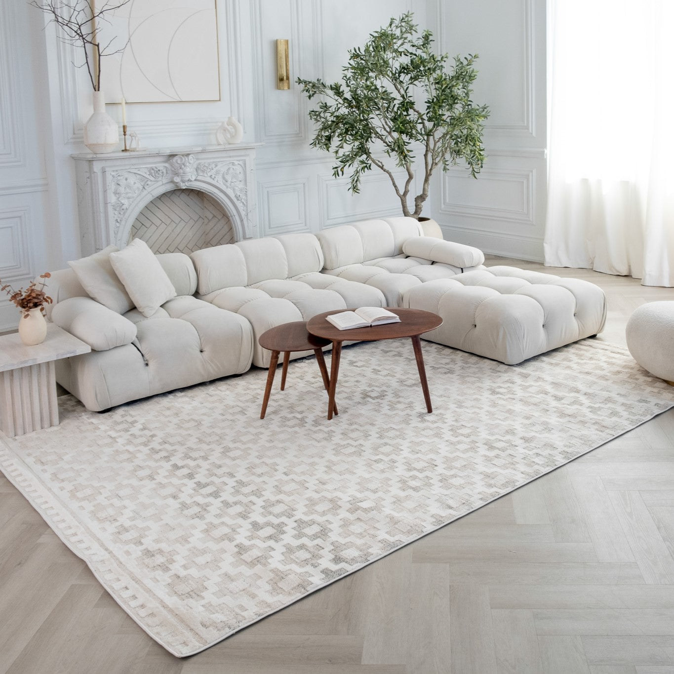 Tulum Beige Abstract Lines Area Rug