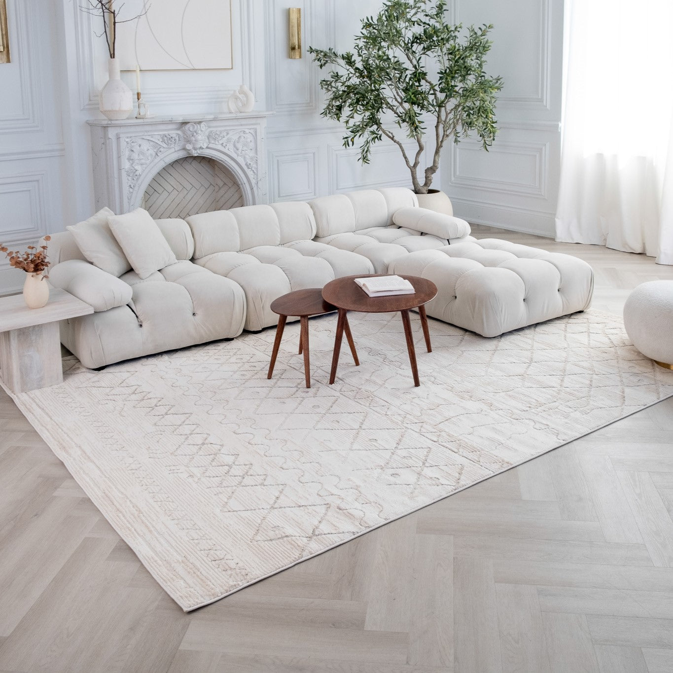 Tulum Beige Textured Moroccan Area Rug