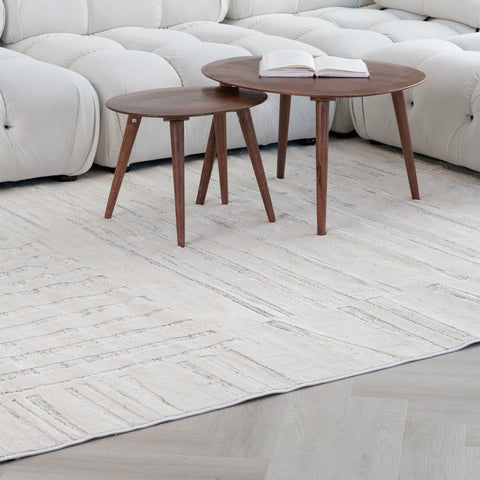 Tulum Beige Geometric Grid Area Rug