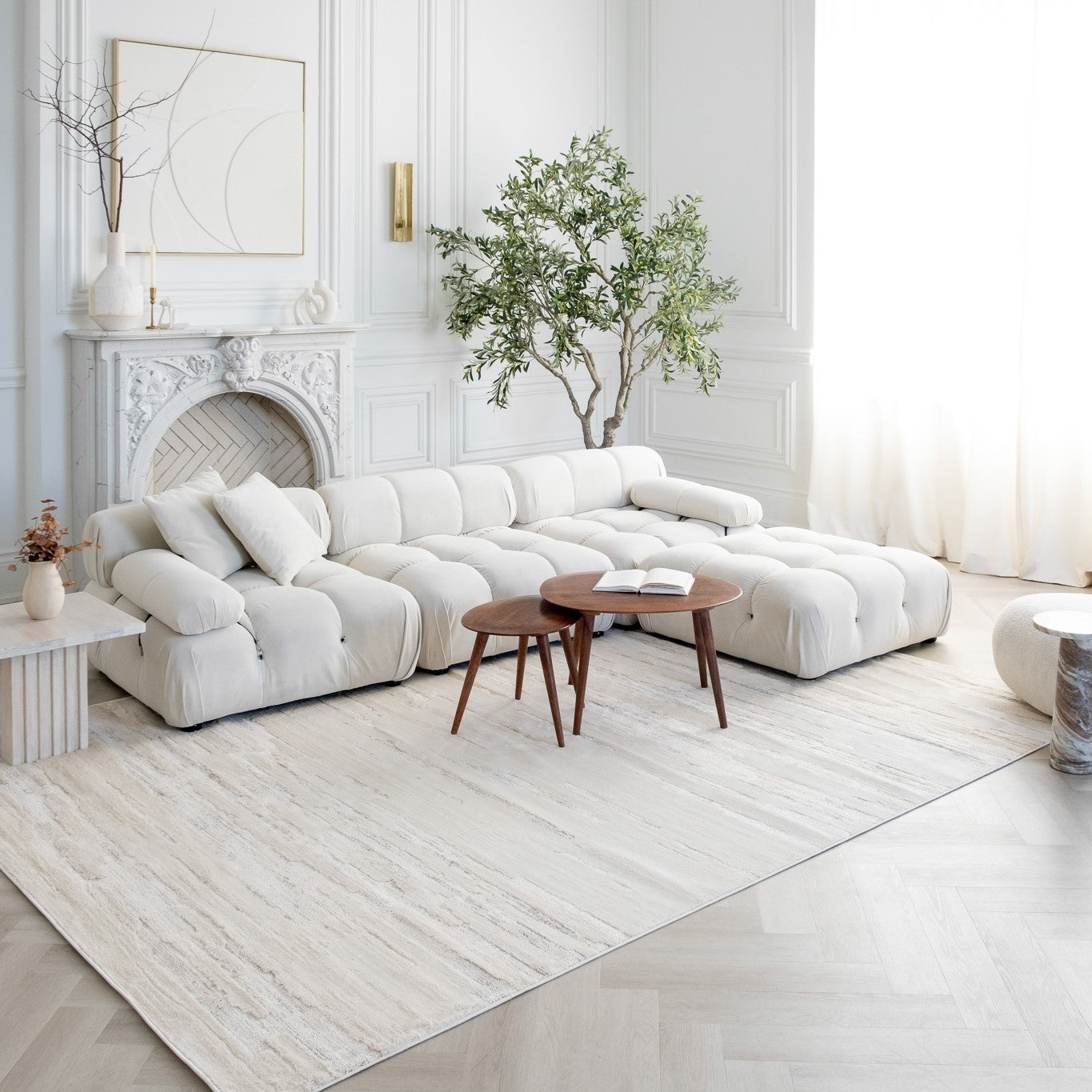 Tulum Beige Minimalist Chevron Area Rug