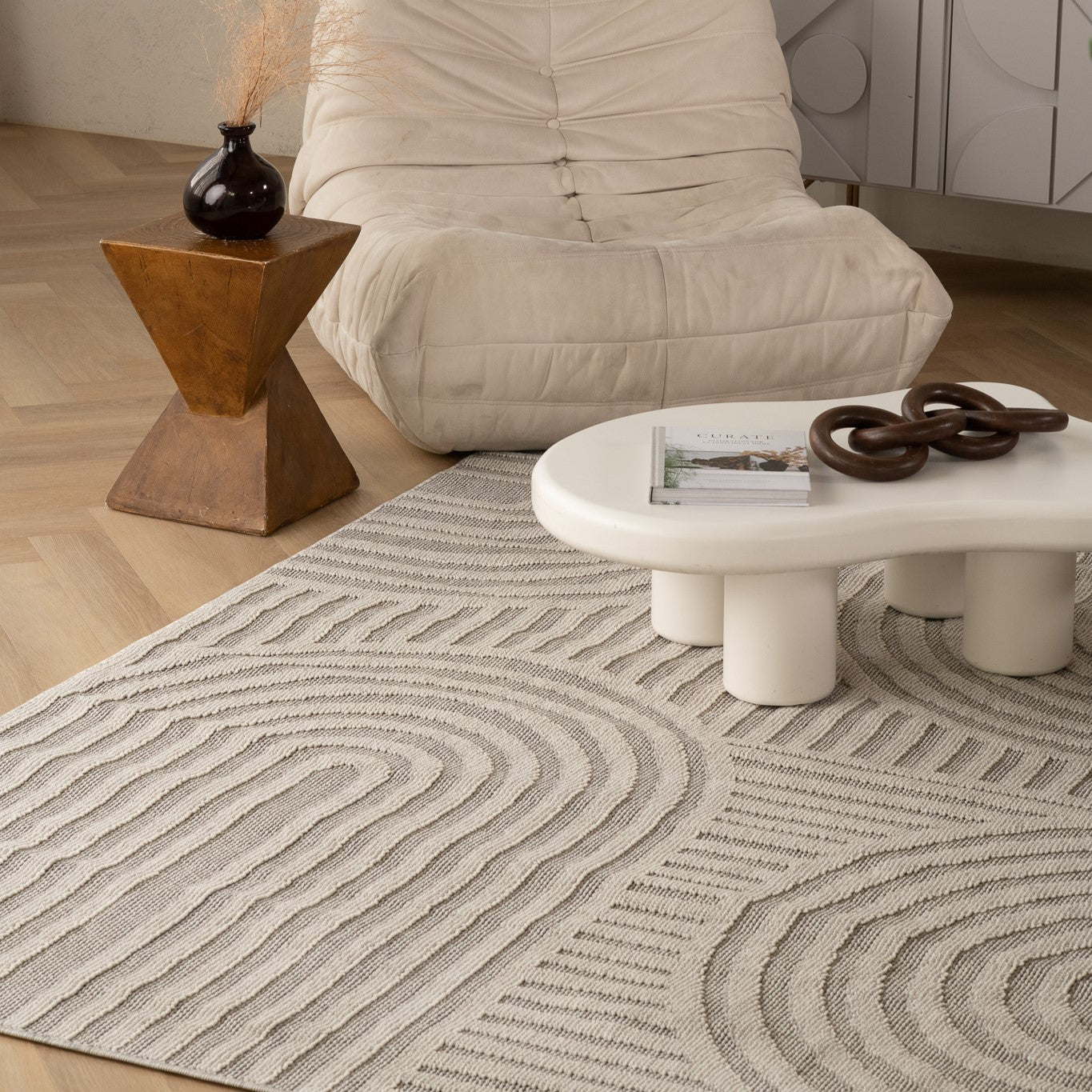 Utopia Grey Modern Wavy Lines Area Rug