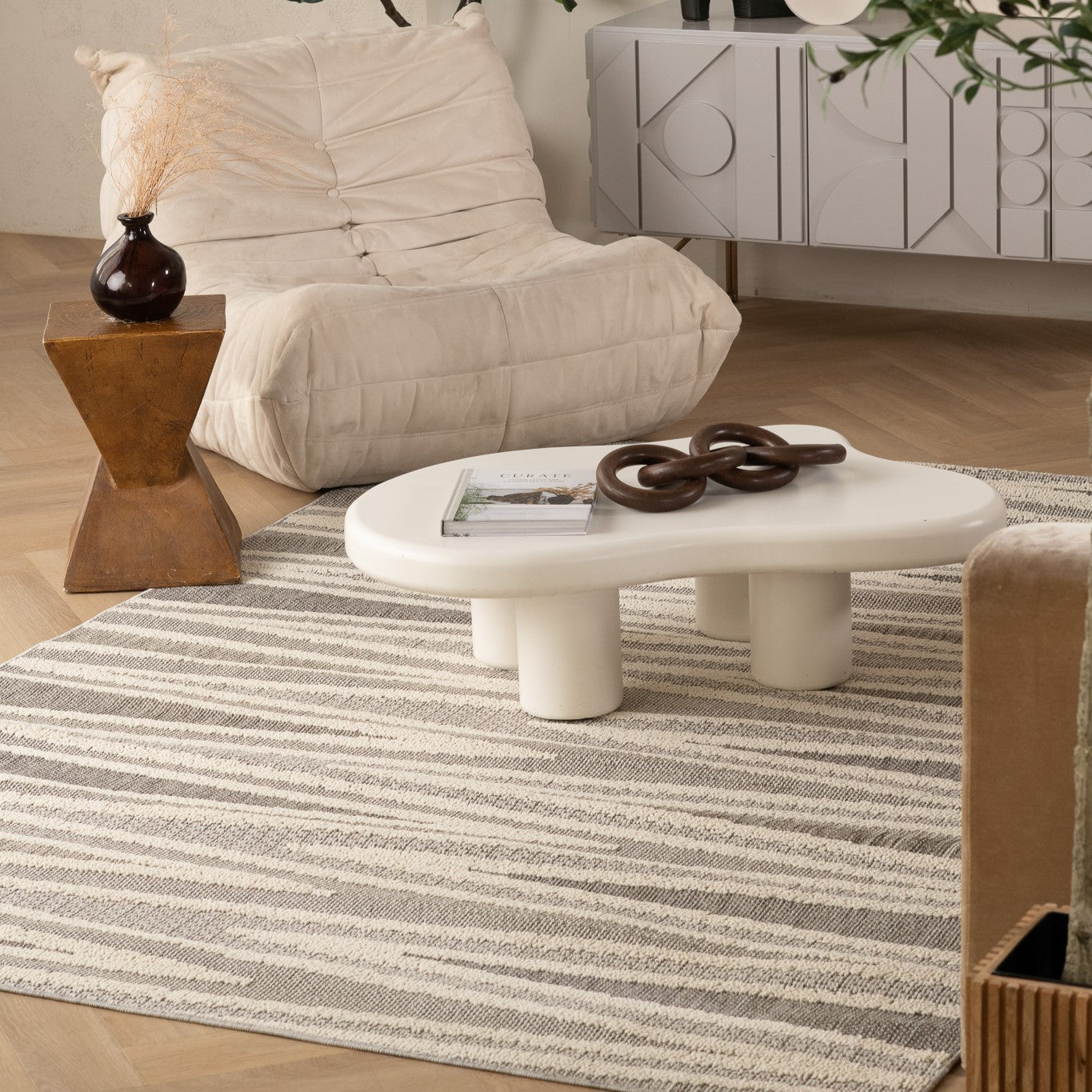 Utopia Grey Distressed Geometric Area Rug