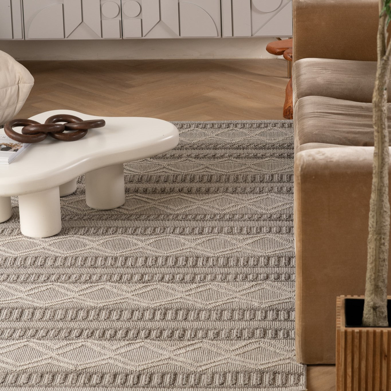 Utopia Beige Abstract Textured Area Rug