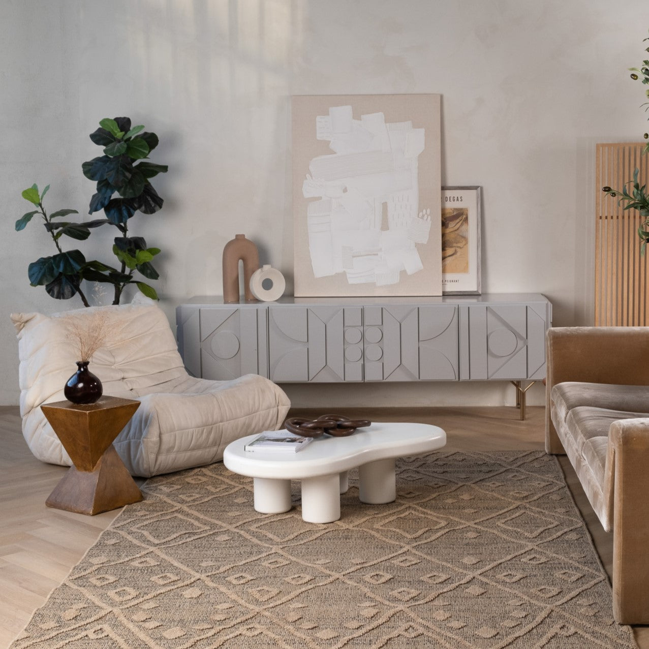 Utopia Beige Geometric Worn-Look Area Rug