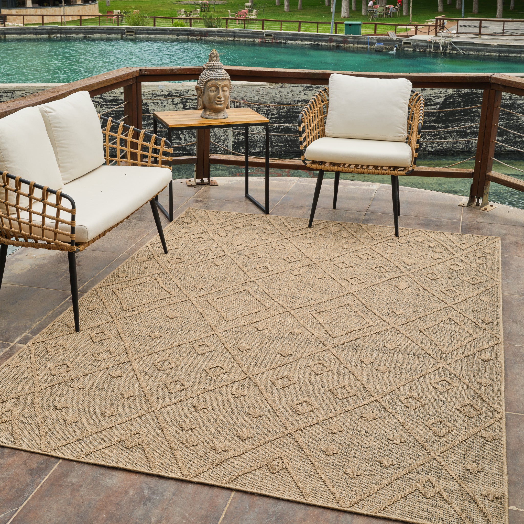 Utopia Beige Geometric Worn-Look Area Rug