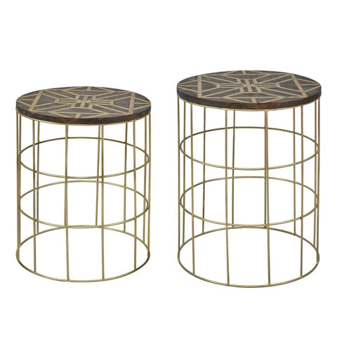 Floor Model Global Archive Mango and Brass Accent Tables