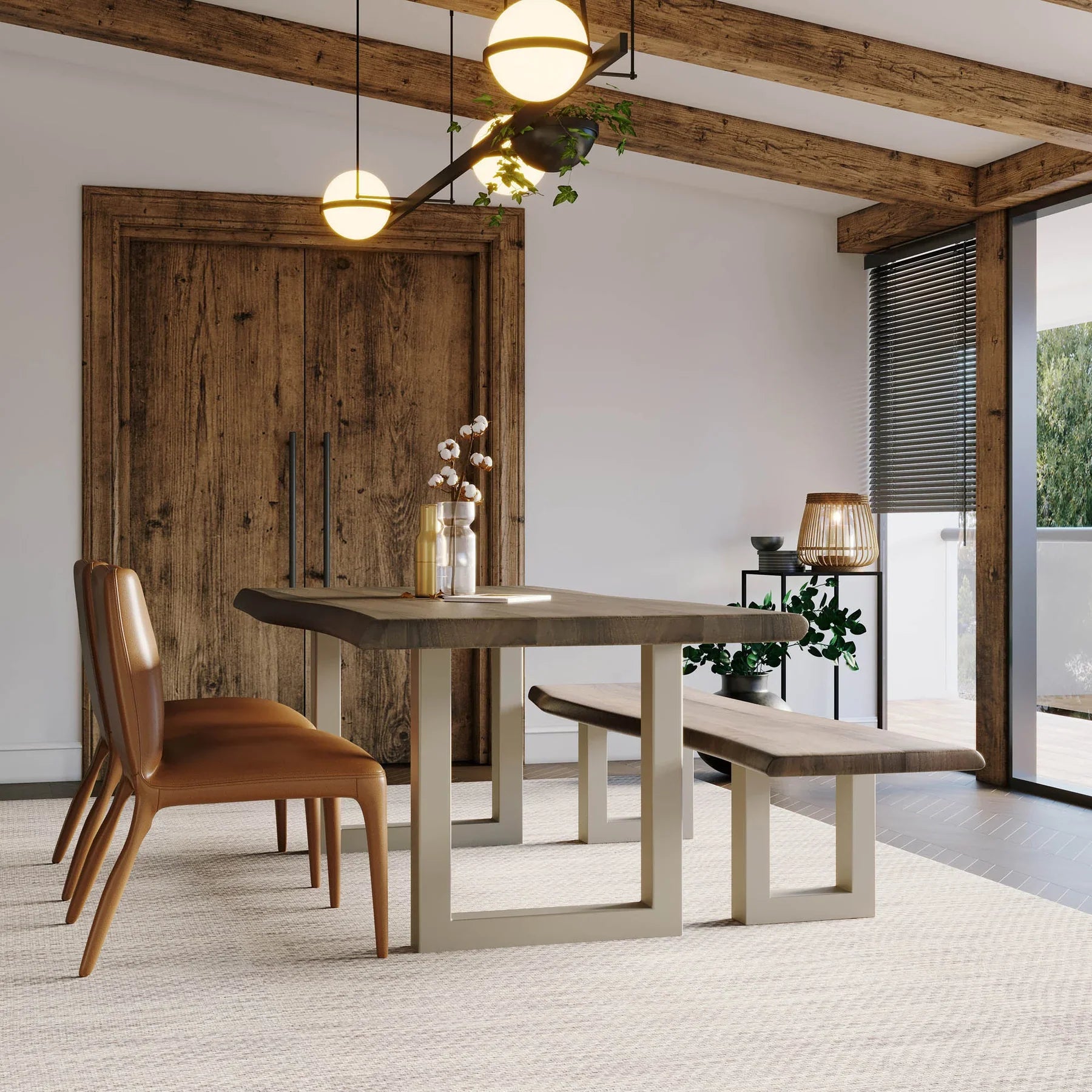 Quorra Large Dining Table - Vinegar Matte Top/ U Tube Metal Base