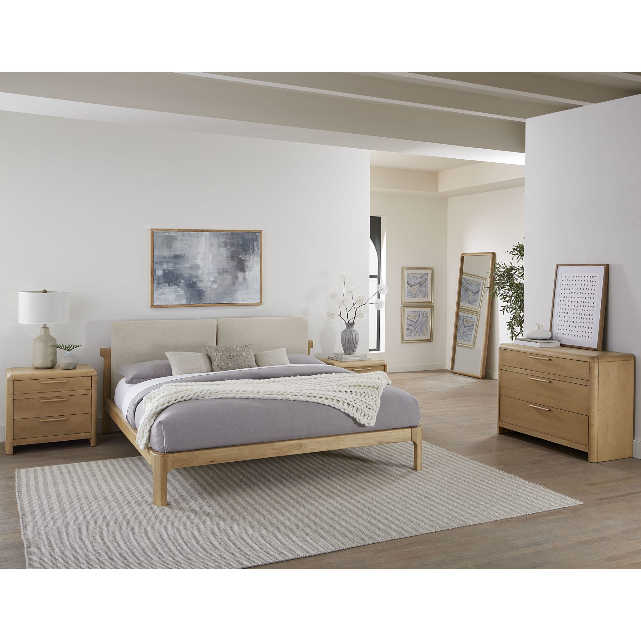 Furano Upholstered Two Cushion Platform Bed in Ginger and Natural Linen