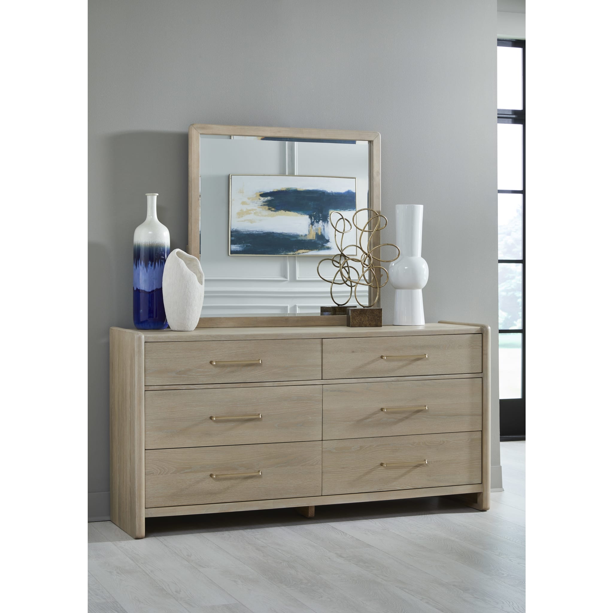 Gardenia Six Drawer Oak Wood Dresser in Chai