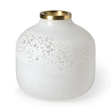 Pearl Short White Gold Rim Glass Vase