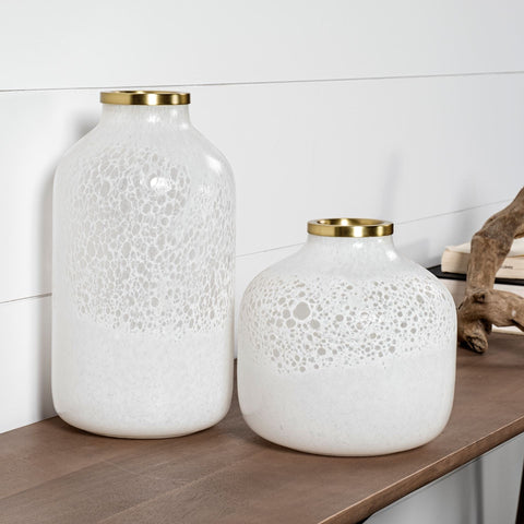Pearl Short White Gold Rim Glass Vase