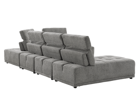 Toco Grey Upholstered Modular Sectional Sofa with Adjustable Backrests and Headrests