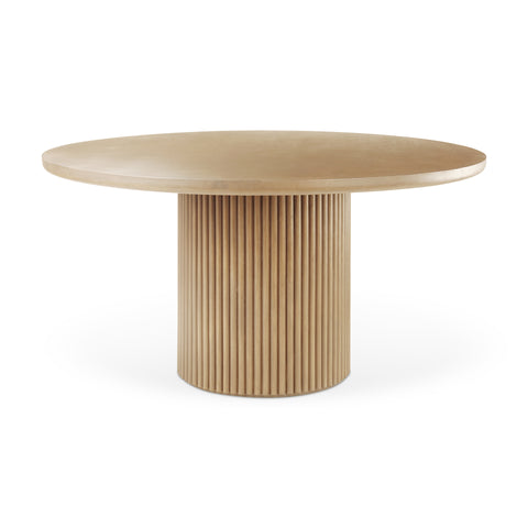 Terra Brown Wood Round Fluted Dining Table