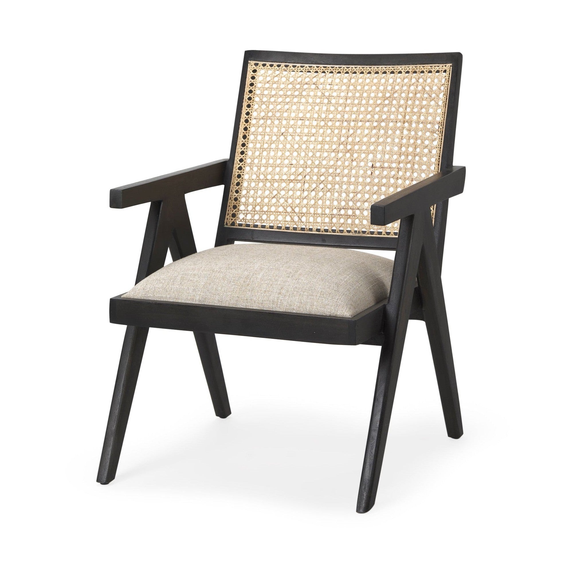 Black Wood | Cane Back | Beige Upholstery_0