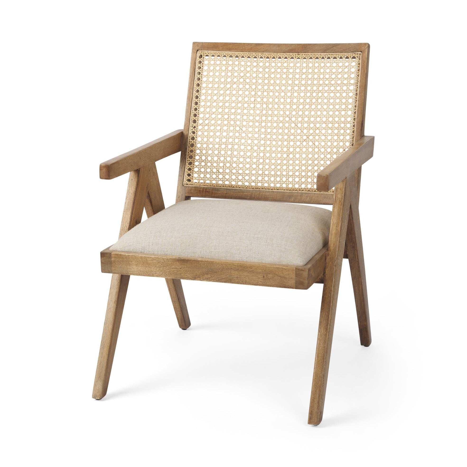Light Brown Wood | Cane Back | Beige Upholstery_0