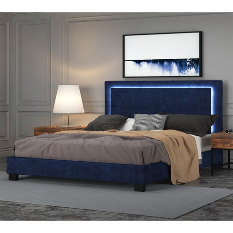 Lumina 78" King Platform Bed with Light in Blue