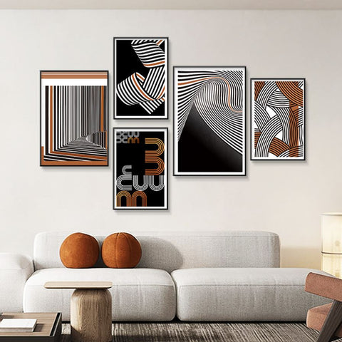 Xander Set of 5 Alloy Matt - Black Frame Wall Art
