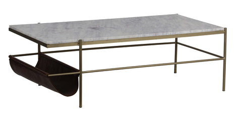 Marble Top Coffee Table with Leather Pocket