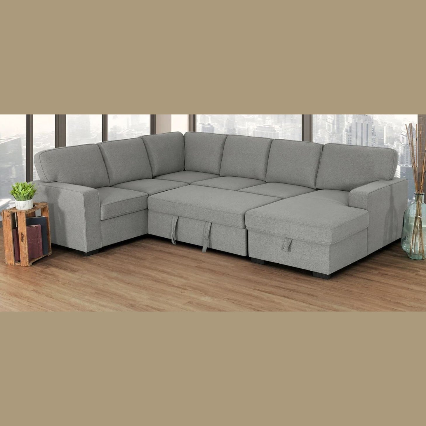Morandi Sleeper Sectional RHF Chaise Storage - Dark Grey