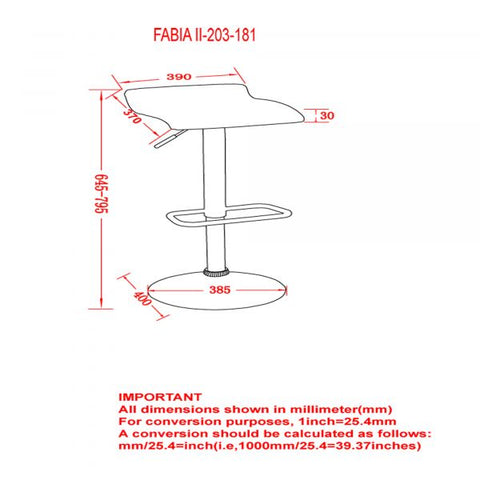 Fabia II Air Lift Stool, set of 2 in Grey