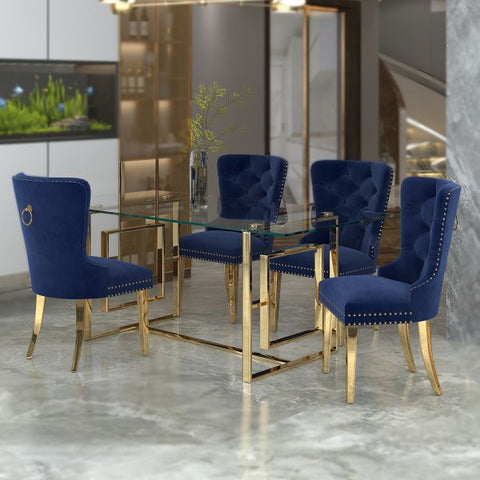 Eros/Mizal 5pc Dining Set in Gold with Navy Chair