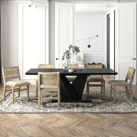 Eclipse/Clive 7pc Dining Set in Black with Beige Chair