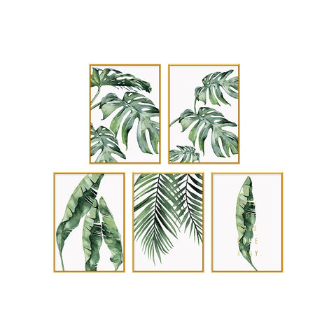 Green Envy Set of 5 Alloy Matt - Golden Frame Wall Art