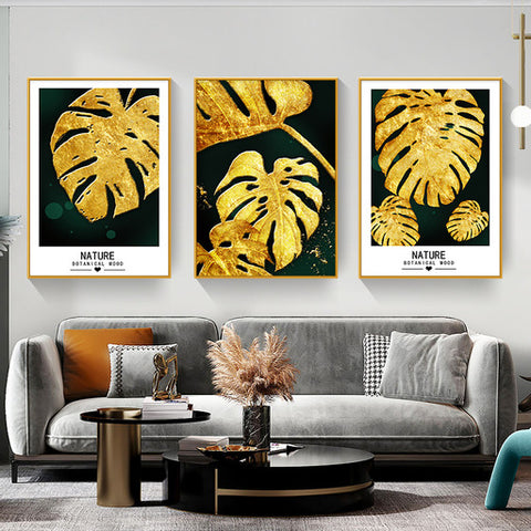 Palma Set of 3 Alloy Matt - Golden Frame Wall Art
